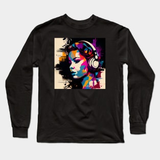 Girl with Headphones in the Style of Pop Art Long Sleeve T-Shirt